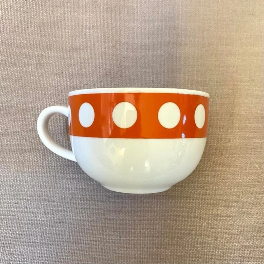 Jonathan Adler MOD DOT Orange White Coffee Mug Porcelain HAPPY HOME Collection